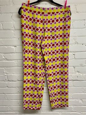 Etro, Women’s Pants with Yellow Grid and Red and Pink Dotted Pattern, Size EU 44